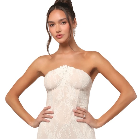 NWT Lulus Valeria White Lace Strapless Bustier Maxi Dress - Picture 3 of 13